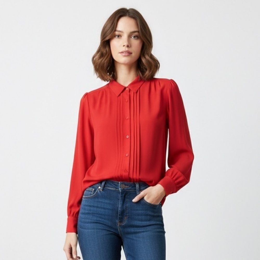 BRETTON PLACE Elegant Red Women's Blouse long sleeve Size 14